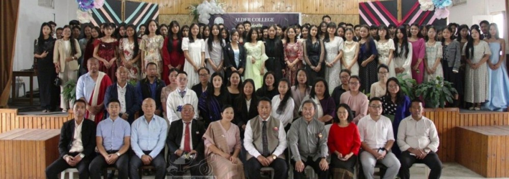 MLA Dr Tseilhoutuo Rhütso with the staff and student of Alder College Kohima during the 33rd freshers’ day 2025  held on August 11. (DIPR Photo)